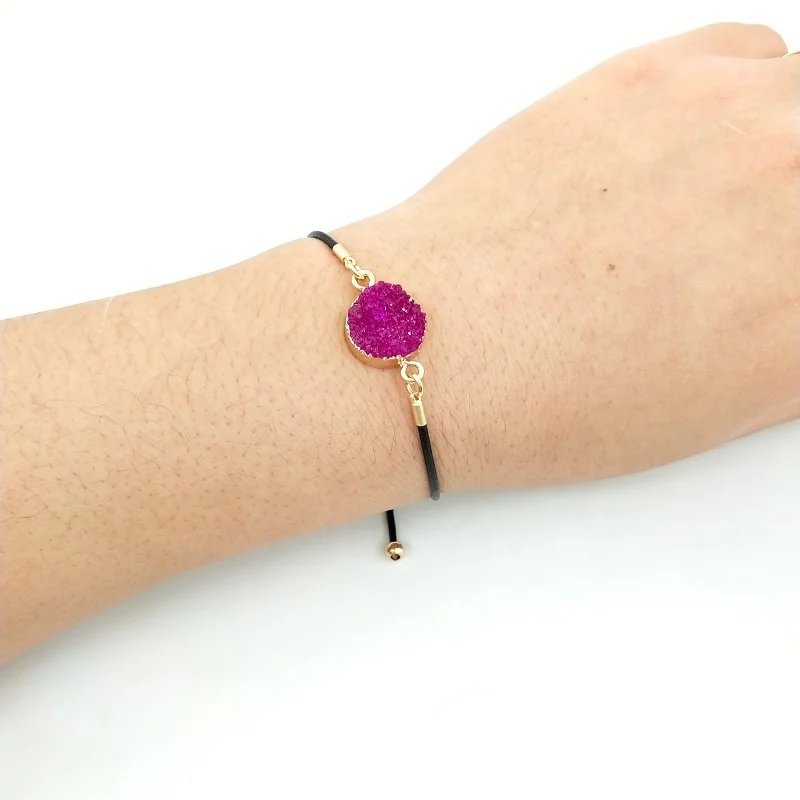 
black leather gold charm bracelet femme colourful resin adjustable size 