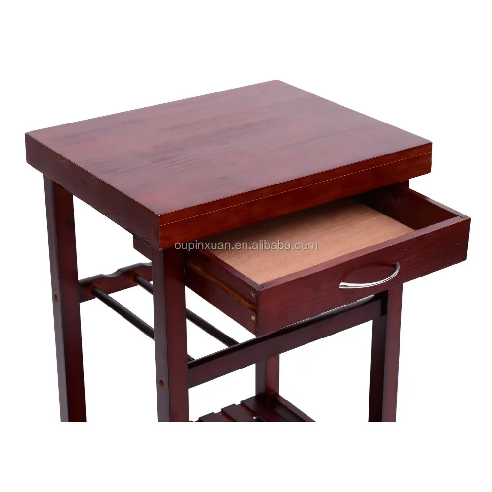 
Pine wood Kitchen Trolley with two Drawer & wine rack 