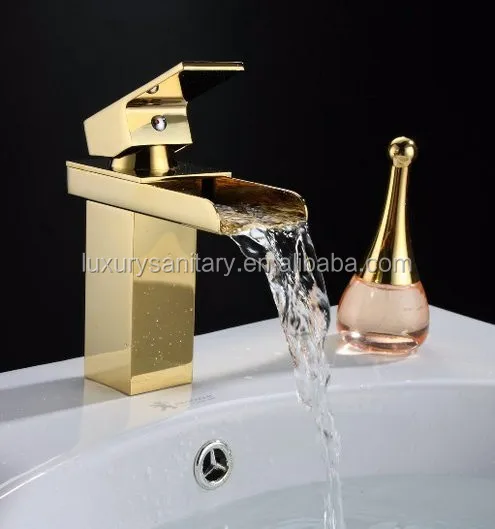 Luxury gold plating brass wash hand waterfall faucet basin tap basin mixer