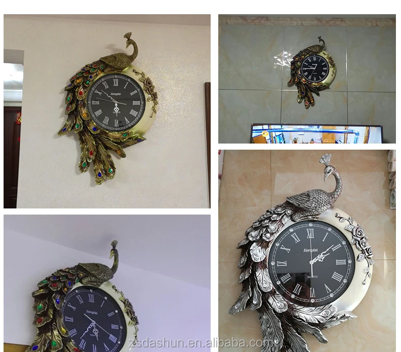 Креативные домашние украшения, настенные часы с павлином из смолы