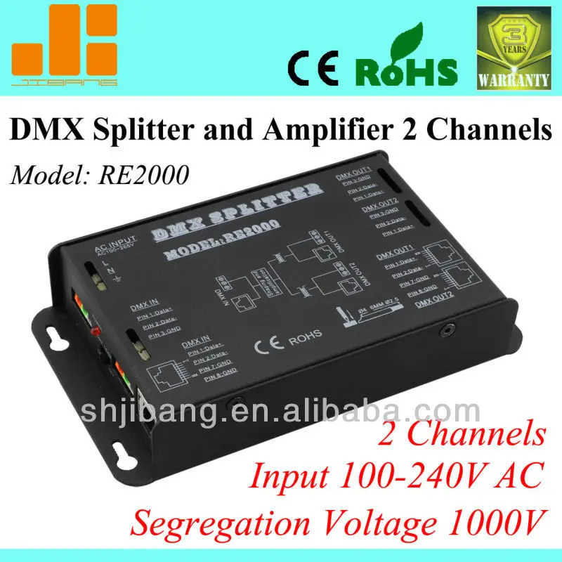 Popular DMX splitter Digital signal amplifier RJ45 Pins terminal 2 Channels output RE2000