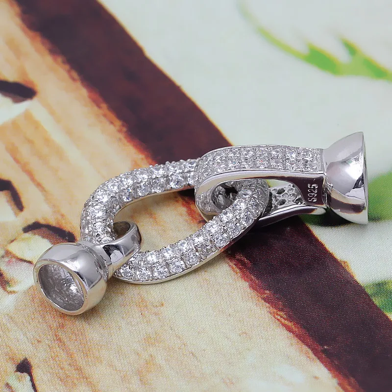 XD s1391 Sterling Silver Oval fine CZ twist necklace clasp 925 silver necklace clasp connector