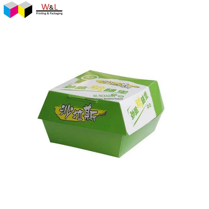 food grade Disposable Cardboard Clamshell Burger Box Paper Hamburger Packaging box  holder container with logo printing