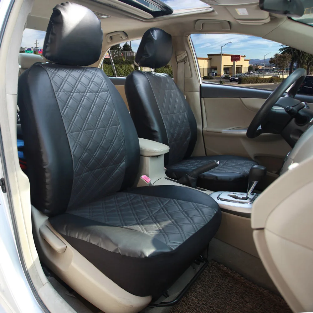 Diamond Leather Car Seat Cover 11pcs Full Set Universal fit Black/Grey