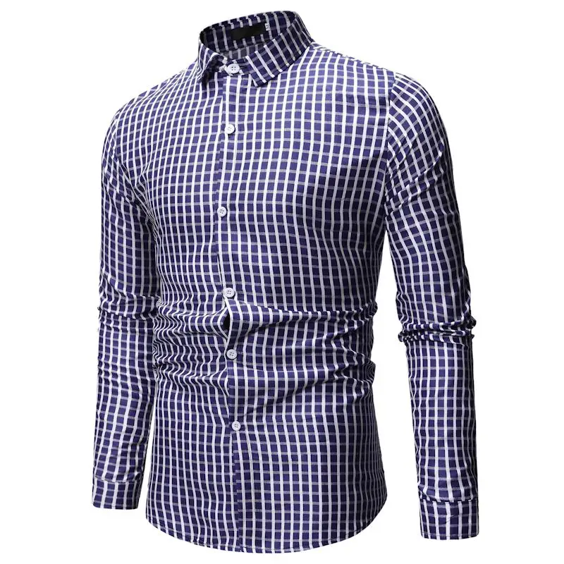 2019 NEW casual spring  plaid long sleeve slim fit men shirt streetwear social dress shirts mens fashions jersey
