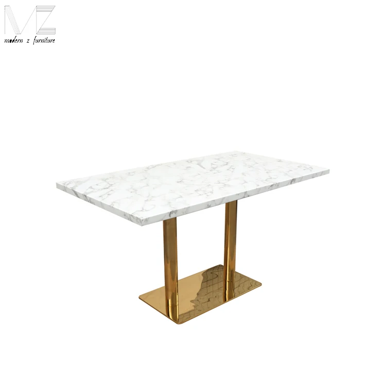 New Design Stainless Steel Faux square Marble Top Dining Table for 4 People