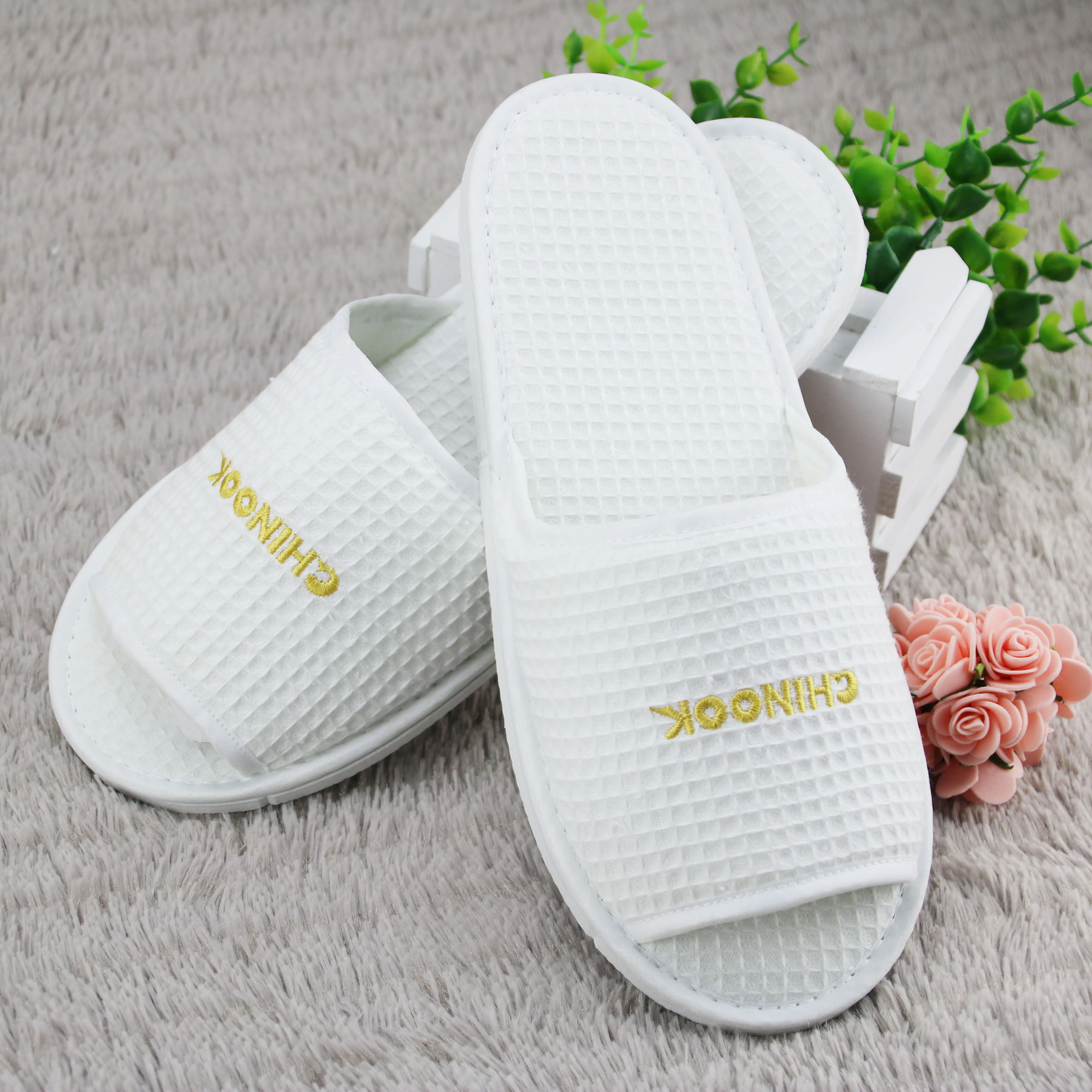 open toe white waffle   disposable slipper hotel slipper