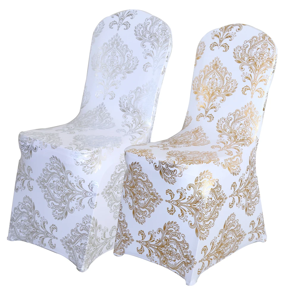 
Universal Gold Metallic Spandex Printing Banquet Chair Cover Damask Stamping Chair Cover For Wedding Party Christmas 