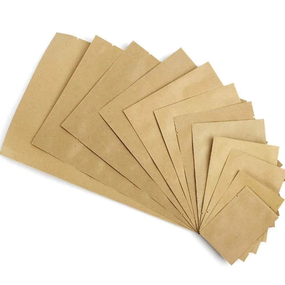 Natural Reusable Biodegradable Kraft Paper Foil Lined Heat Seal 3 side Flat Pouch Coffee Bag