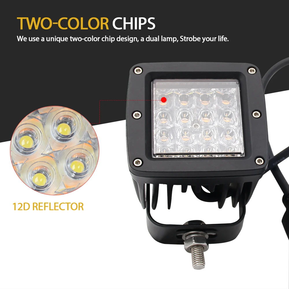 
4x4 Offroad 4 Inch Square Amber waterproof Spot led vehicle Two-color burst flash work light for trucks 
