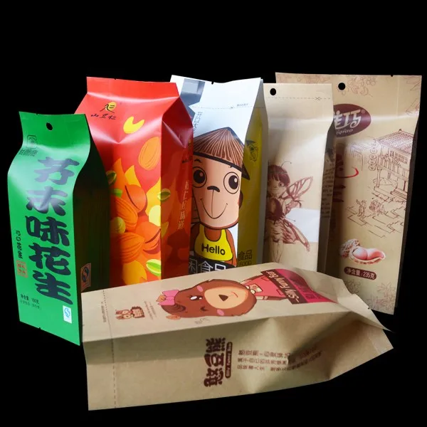 airtight custom white brown craft gift kraft paper packaging bag printed with your own logo for food