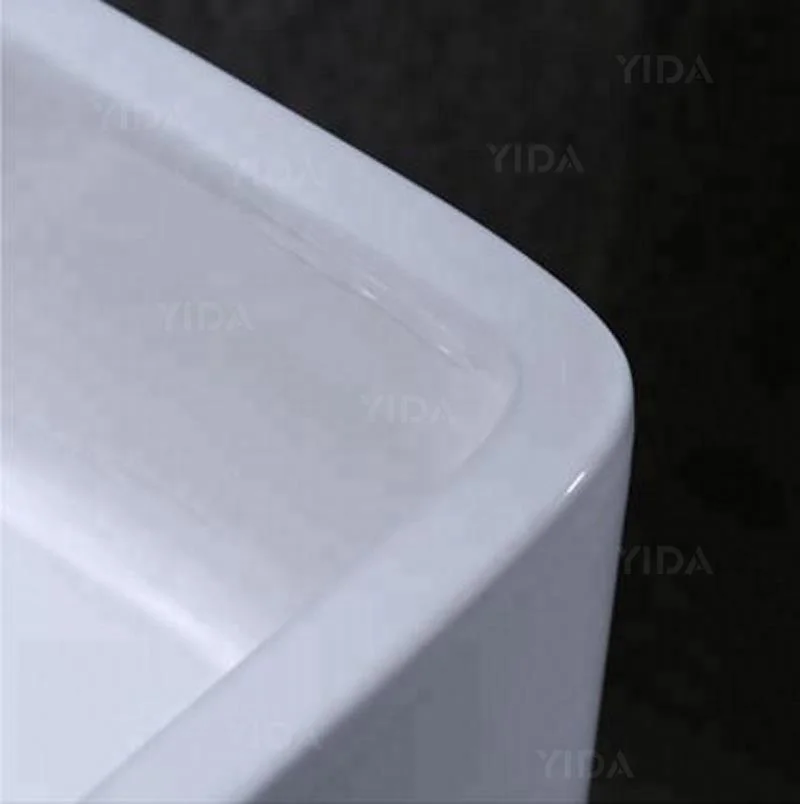 Modern Free Standing Full Ceramic Square Tube Pedestal wash Basins , Home or Business