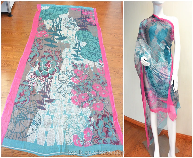 Китайские поставщики, большой размер, лотос, трафарет, 100% гофрированный шелк, жоржет, сари, ткань, Индия