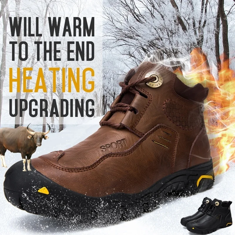 Мужские зимние ботинки из натуральной кожи, винтажные ковбойские теплые уличные походные ботинки из воловьей кожи ручной работы