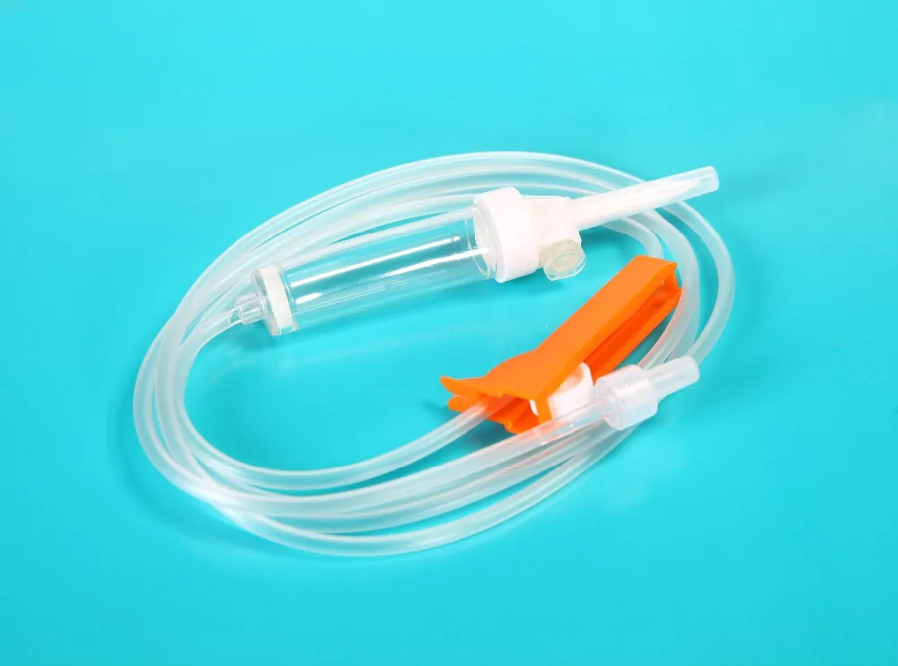 System for solution transfusion set, infusion set with needle