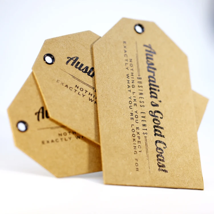 Custom Printing Brand Name Logo Recycled Thickness Kraft Paper Wing Tags Jeans Kraft Paper Hang Tag With Hemp String