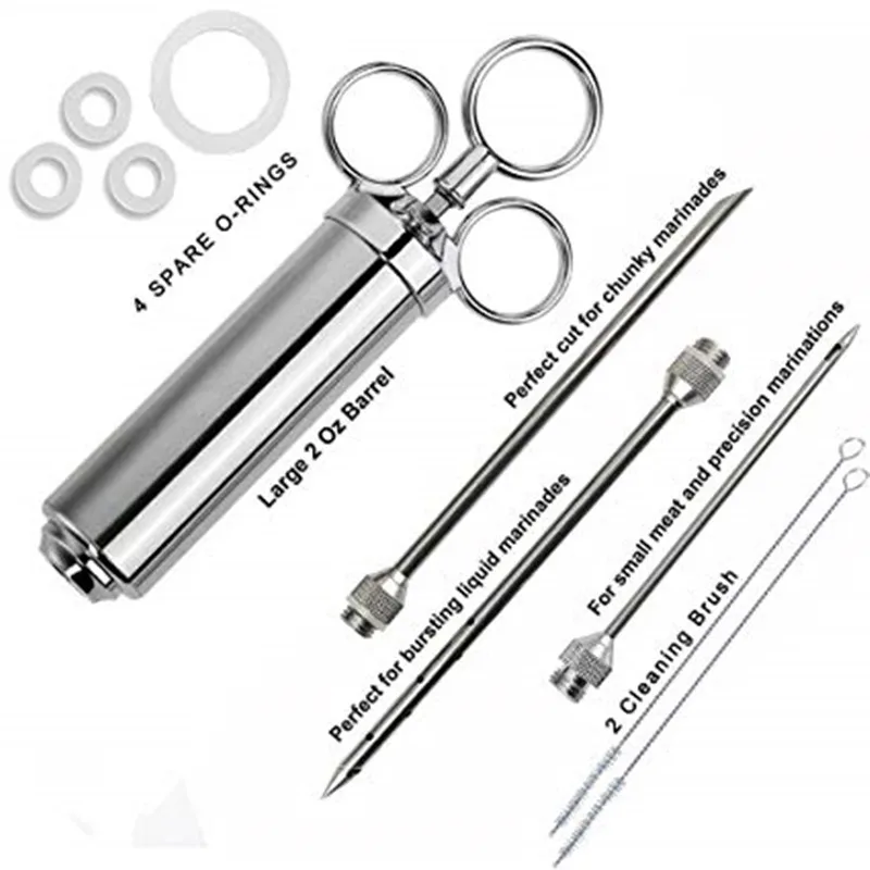Premium BBQ Accessories Large Capacity Stainless Steel Meat Injector Syringe with 3 Marinade Needles