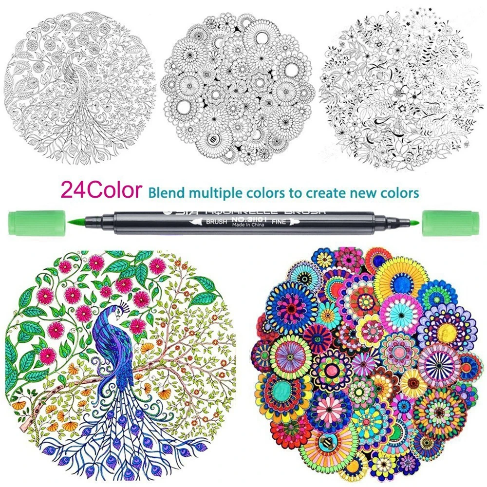 15 Pack Fine Point Brush Marker Pens [Bullet Journal] Dual Tip Art Work Colored Brush Pen