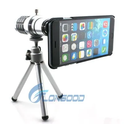 Custom Aluminum 12X Zoom Telescope Mobile Camera Lens+Tripod For Iphone6