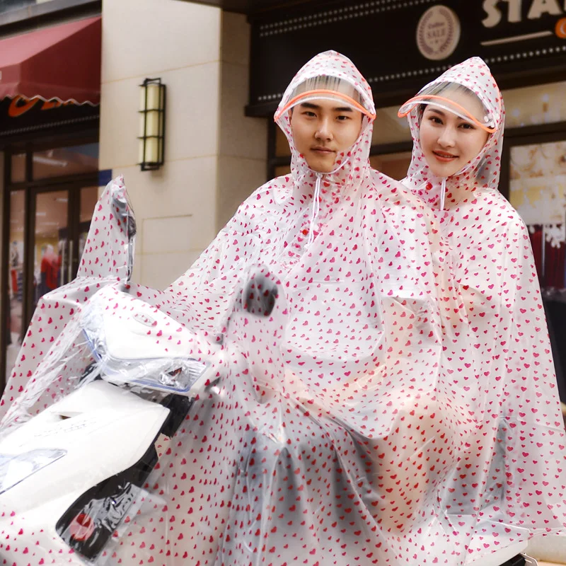 New fashion thick 2 persons riding motorcycle raincoat ponchos electric car motor battery car pvc raincoat