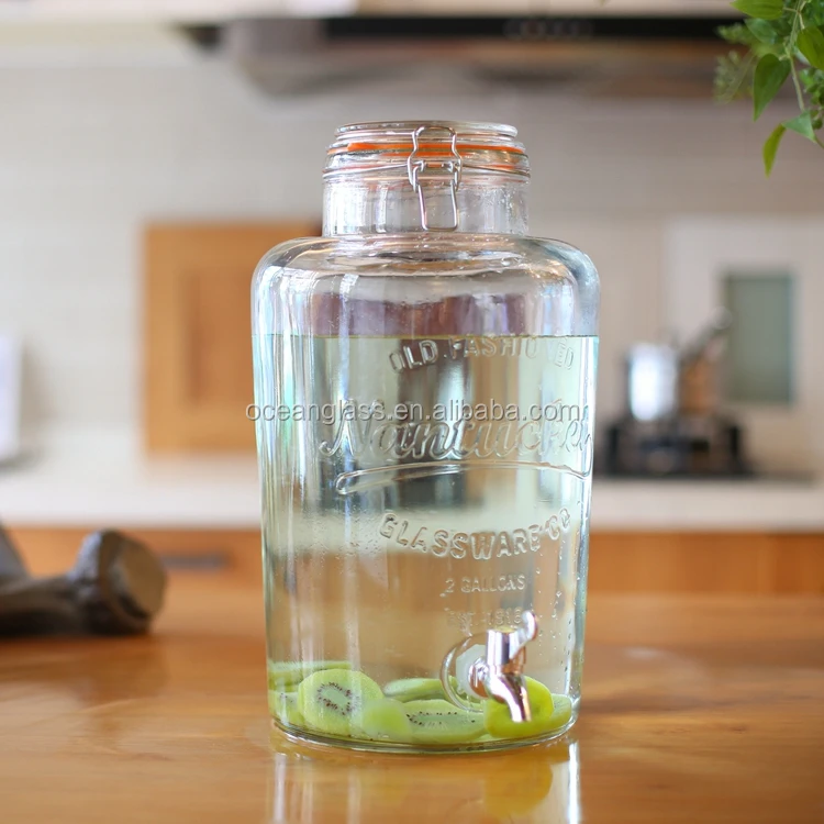8 liter glass beverage drinking bottle with tap large water dispenser