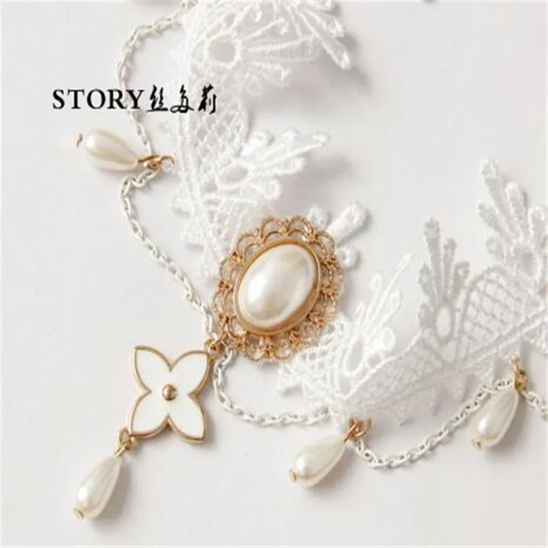 wedding bride lace flower pearl beaded forehead crown tiara headband