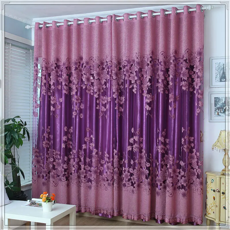 96 Inch Elegant Jacquard Fabric Embroidered Double Layer Ready Made Blackout Window Curtains for the Living Room Bedroom