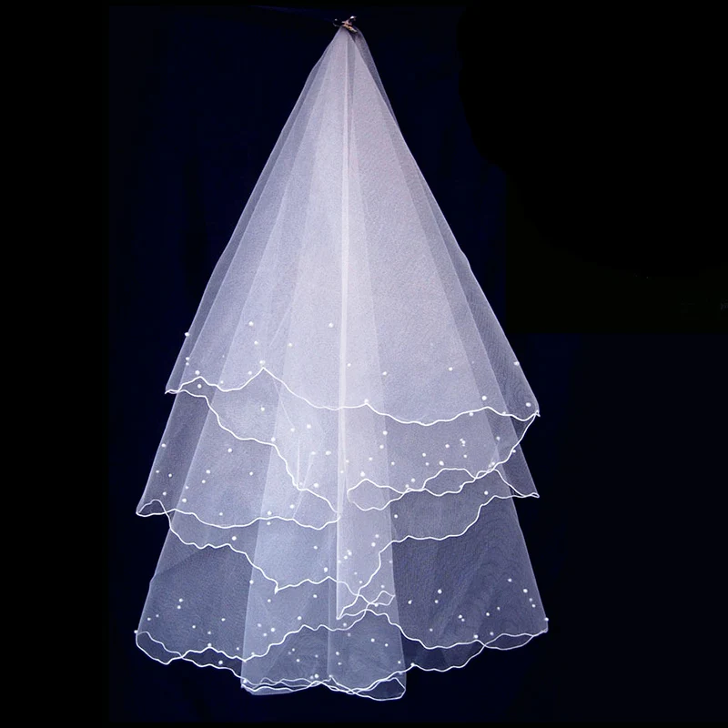 
Hot Sell Beaded Edged Ivory Wedding Veil Soft Tulle High Quality Wedding Bridal Veils 