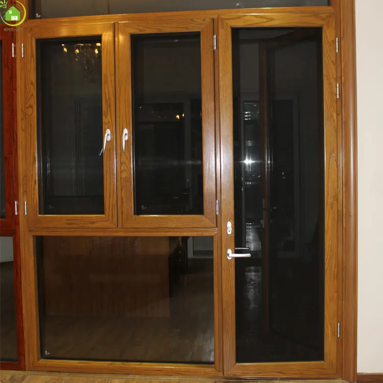 teak wood color aluminum door window design for villa