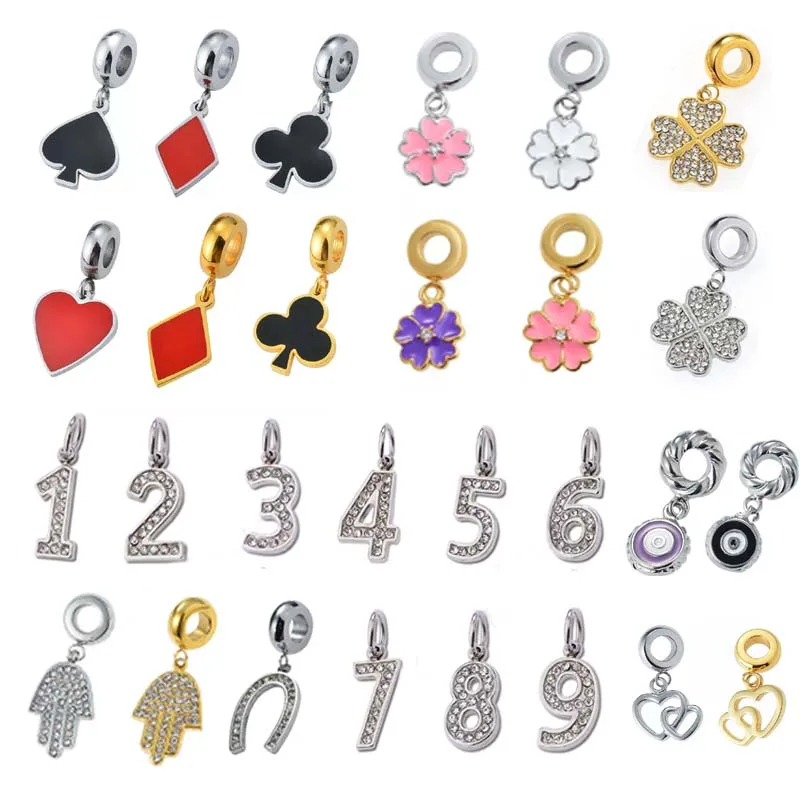 Afxsion fashion jewelry DIY stainless steel European beads titanium snake chain color diamond charm bracelet