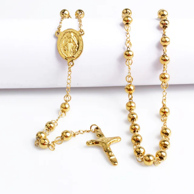 Fashion Indian Catholic Religious Items Gold Beads Rosaries Necklace