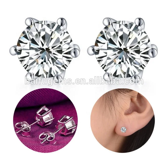2020 customized white clear round one carat 6.5mm moissanite stone 18K gold stud earings