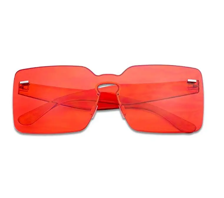 Queena Colorful Bold Oversize One Piece Mono Block Full Shield Rimless Color Sunglasses