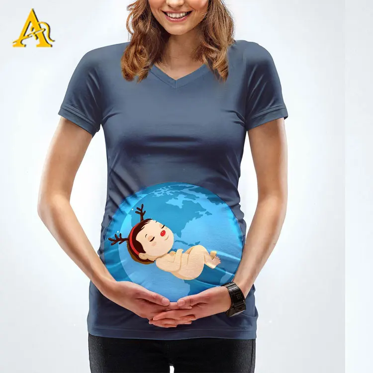 
High Quality Combed Cotton Maternity Top Pregnancy Ruched Shirt Cute Printed Maternity Wear 