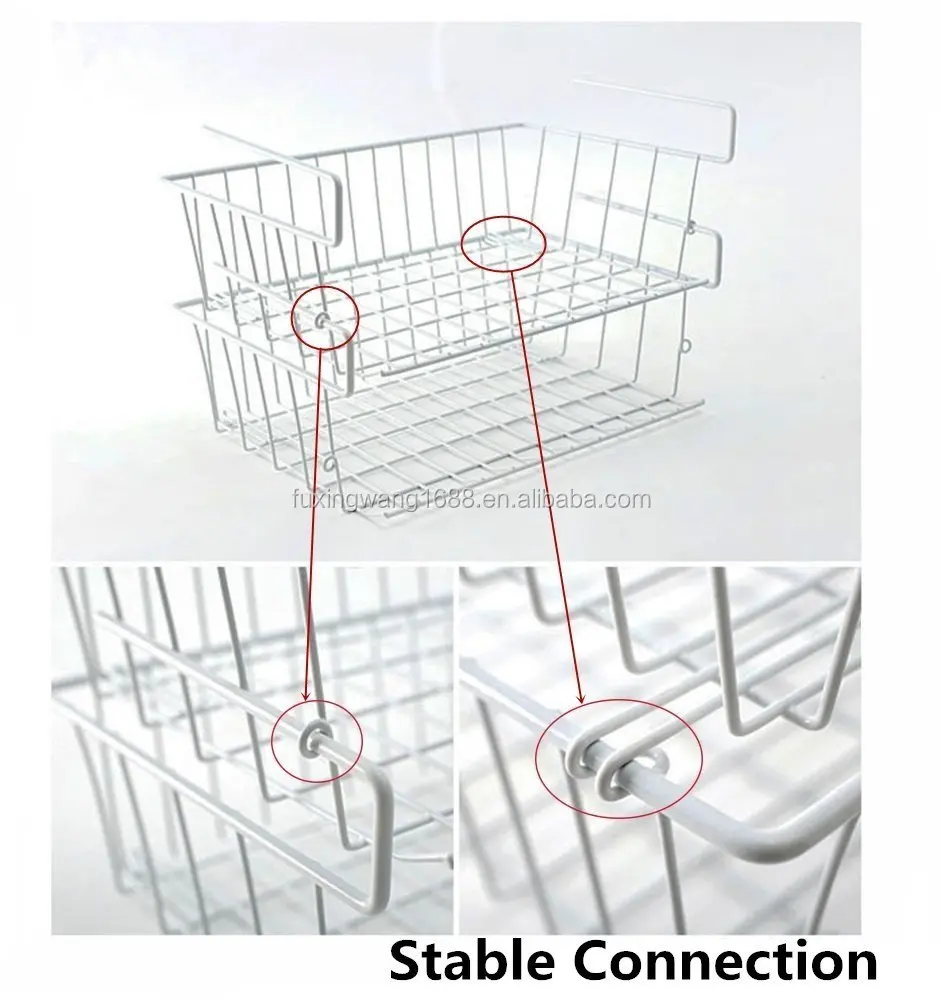 3 Tier Under Shelf Basket Wire Rack, White Wire Under Cabinet Storage Organization Basket