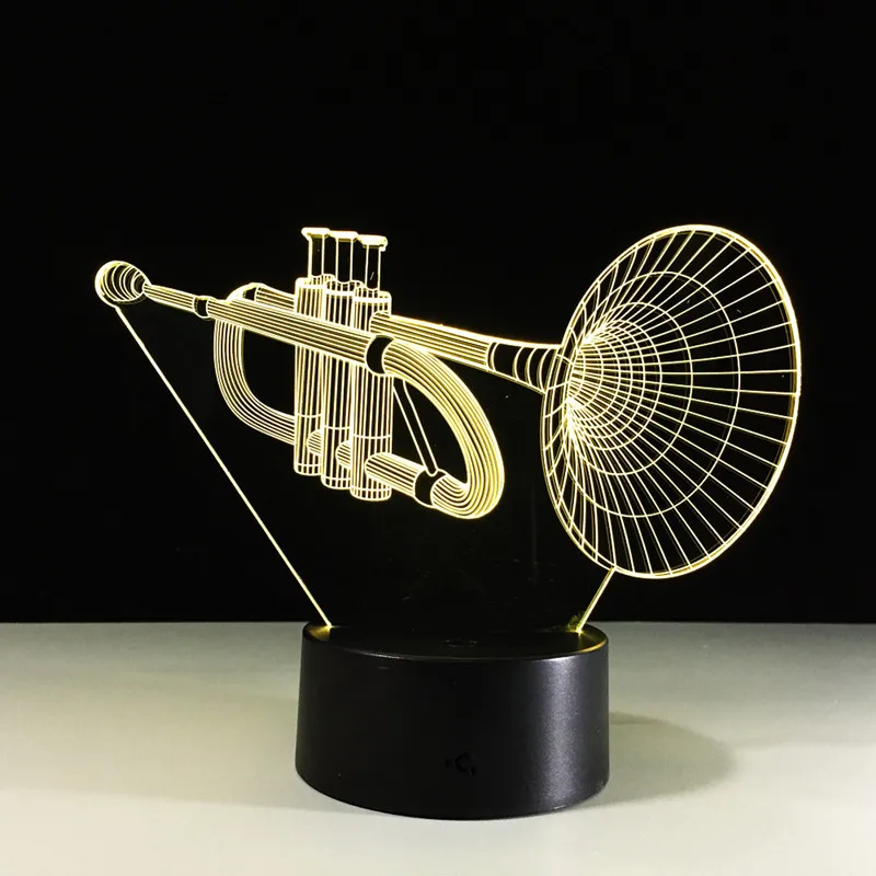 Creative Musical Instrument 3D Horn Model Night Light Colorful Touch Sensor LED Visual Desktop Light Luminaire