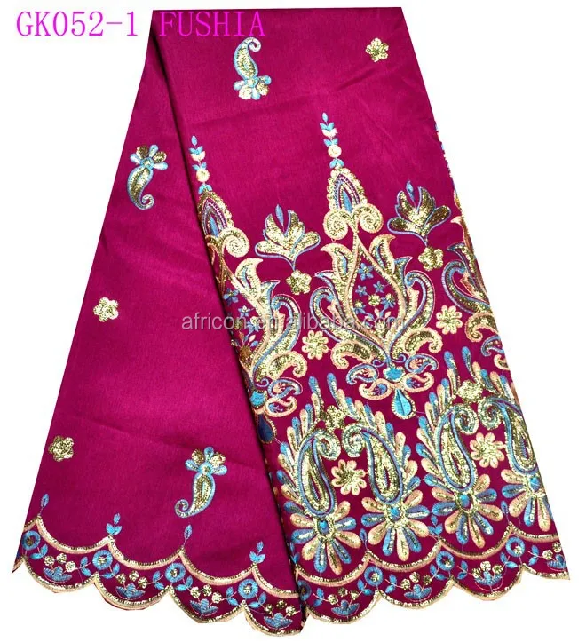 Gk052-1 fushia african embroidered george fabric for clothing