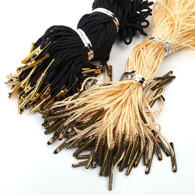 Label Factory Cheaper Thread Customized Soft Nylon Hang Tag Metallic Silver String and Metal Safety Pin for Jewelry