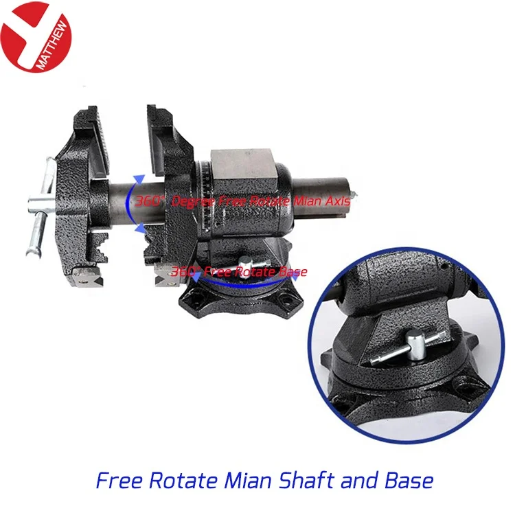 Heavy Duty Two Jaws Bench Vise With Free Rotate base and Main Shaft