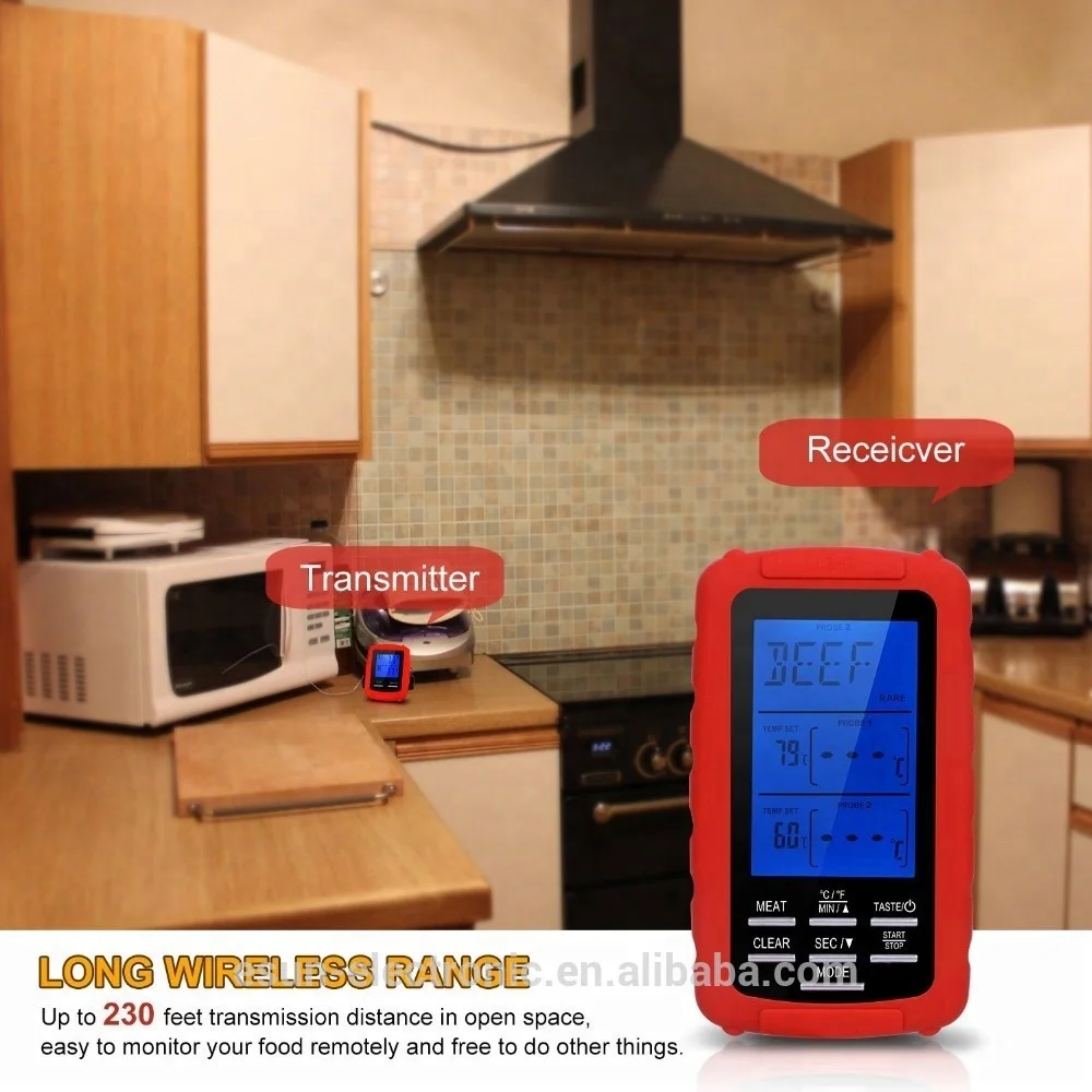 EN2050 Digital Cooking Food Wireless BBQ Meat Thermometer with Dual Probes