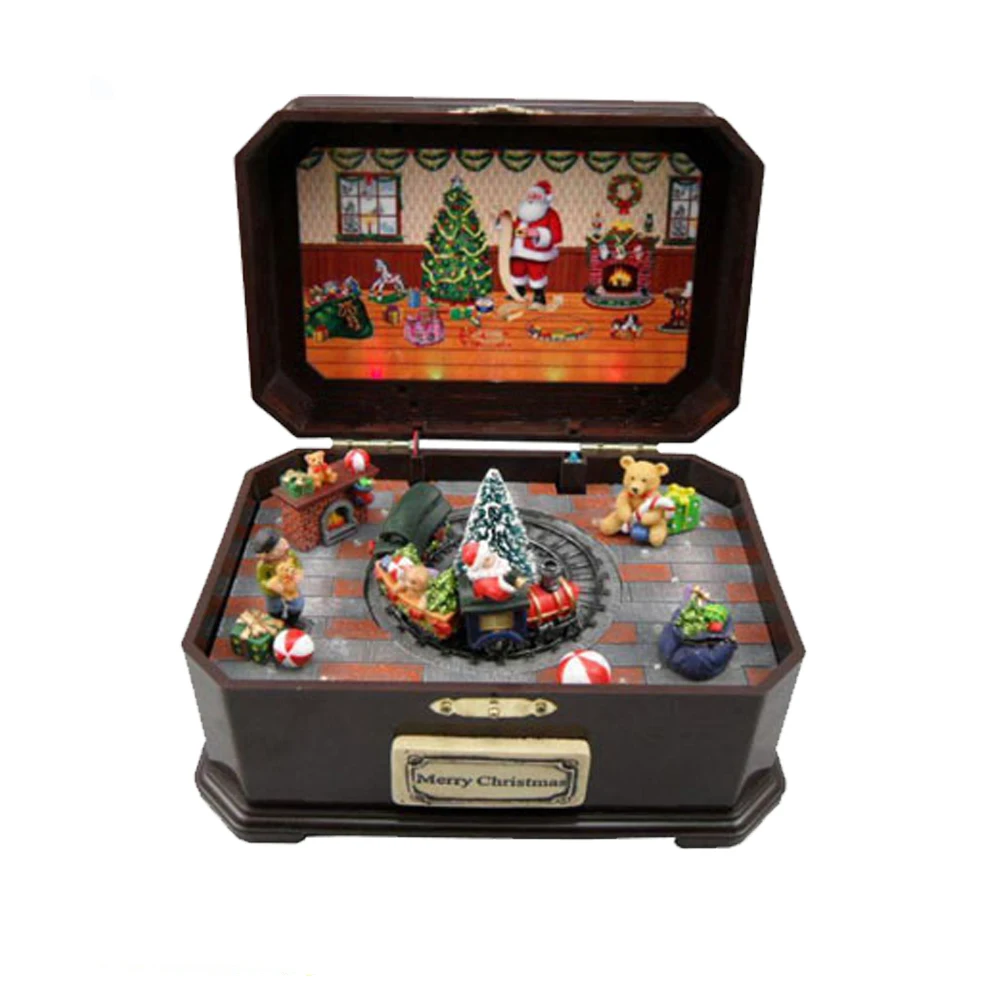 Xmas scene Christmas train rotating wind up music box