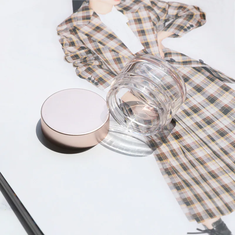
15g petg cosmetic skin care cream jars seal with rose gold aluminum cap 