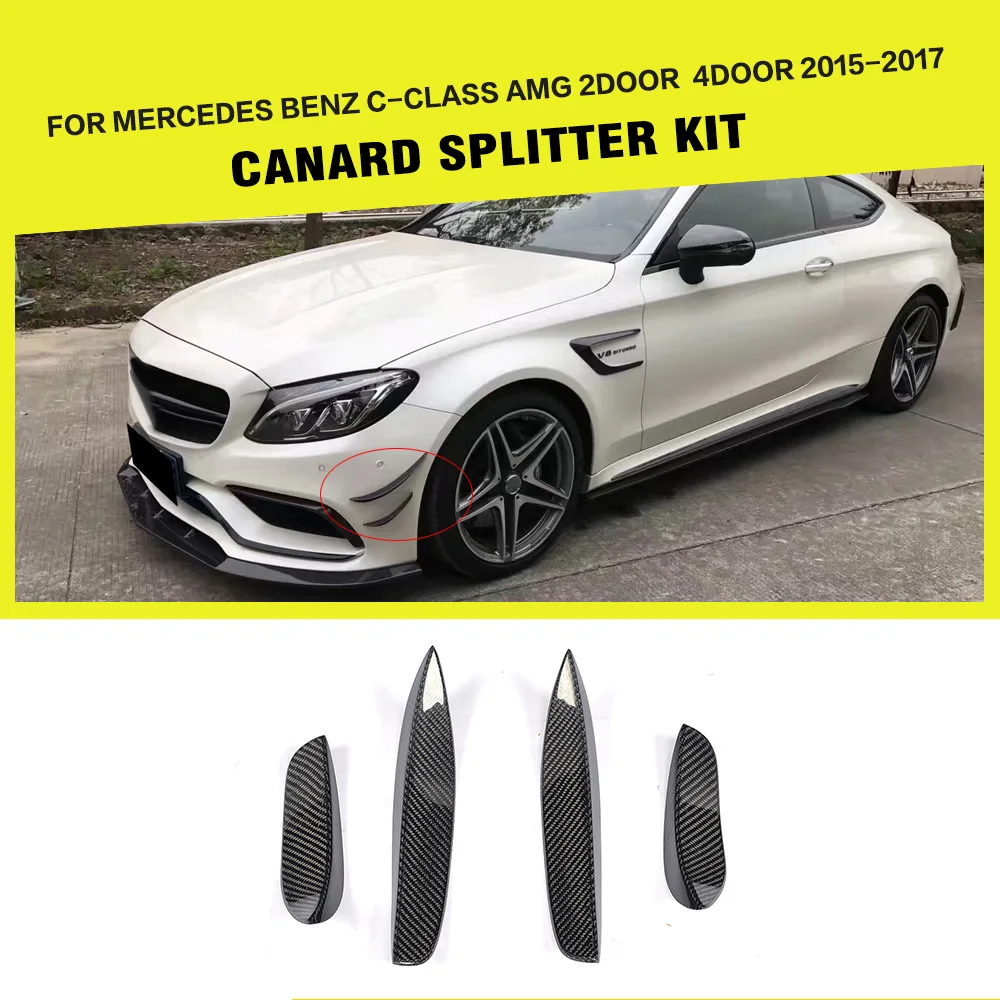 15-17 C-Class Front Bumper Fins Carbon Fiber Canards for Mercedes W205 C63 AMG