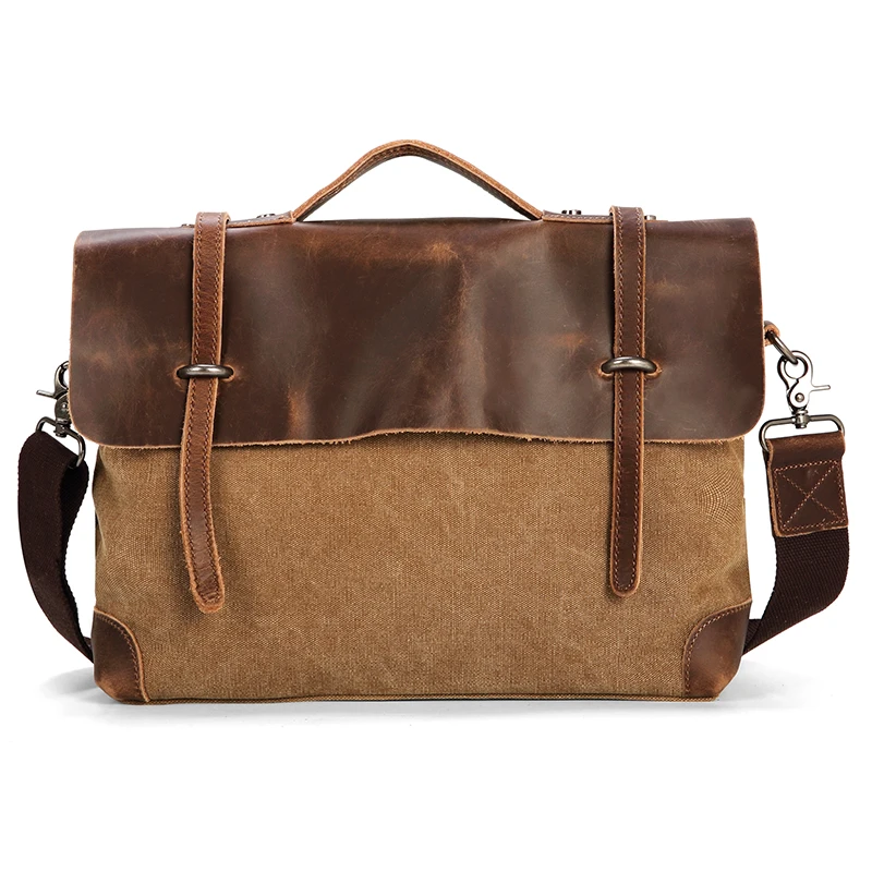 Famous branded leather men briefcase bag canvas laptop messenger shoulder bag