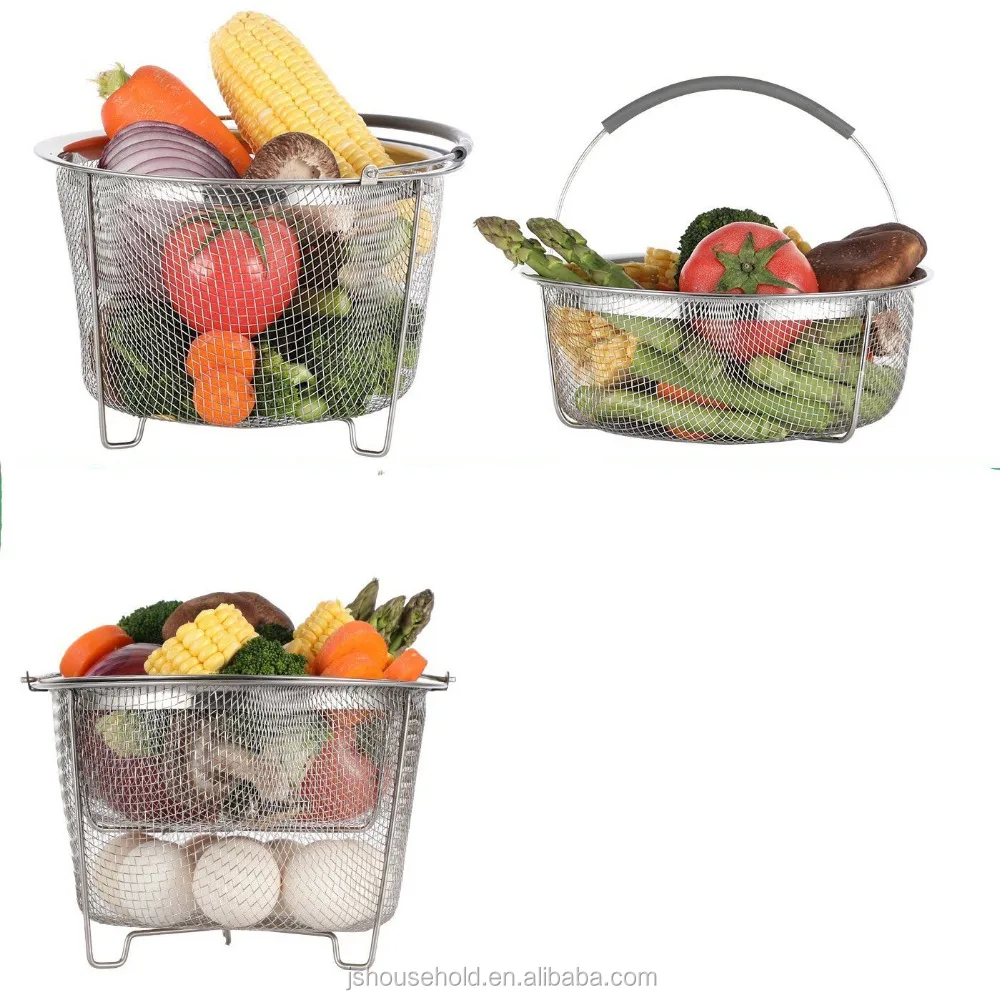 Steamer Basket for Pot Accessories 6/8 qt, 18/8 Stainless Steel Mesh Strainer Basket for Vegetables, Eggs JS-B002V