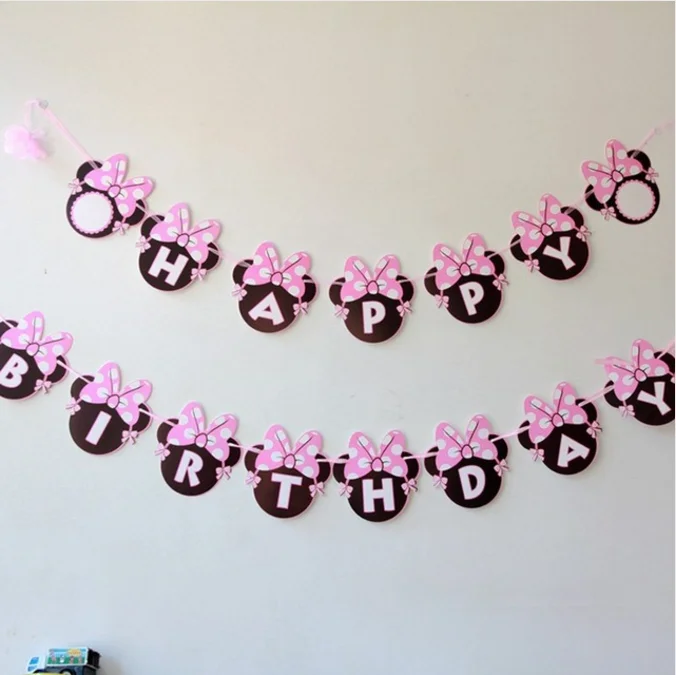 
Girls Minnie Mouse Party Bunting 1 Banner Flags Per Bunting Length Party Favors kids boy Mickey Happy Birthday Decoration 