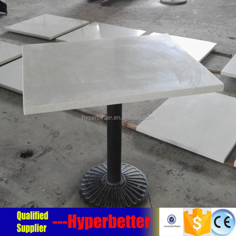 White quartz table top square with wrought iron table leg