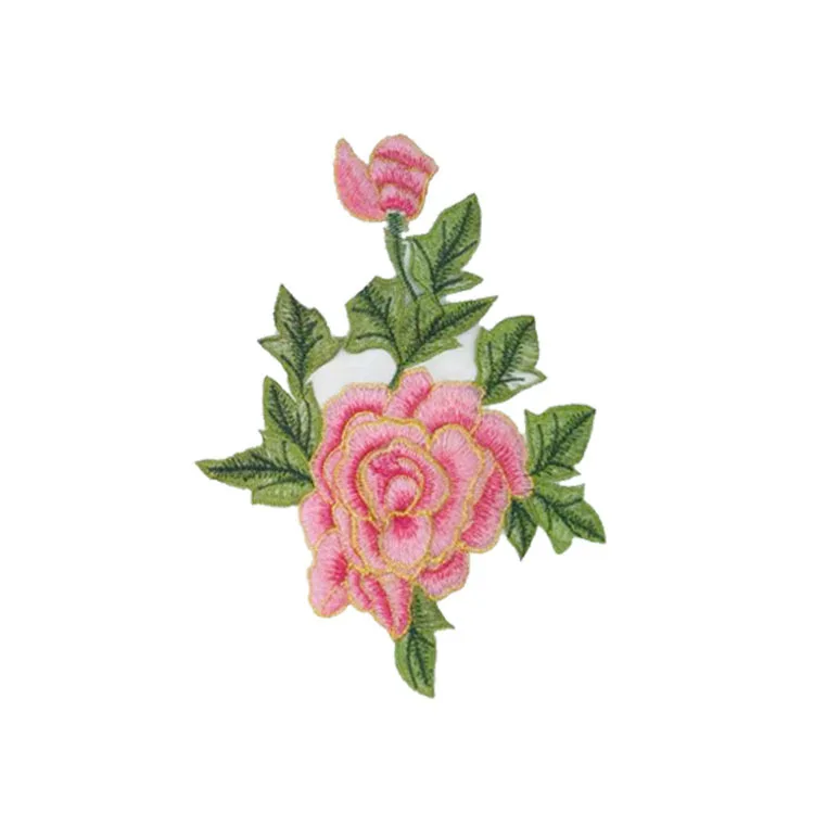 China wholesale custom flower applique rose embroidered patches for garment