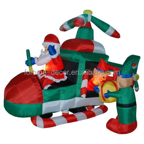 150cm 5ft polyester Christmas Santa driving plane with Afo holiday decoration christmas inflatable santa plane decoration