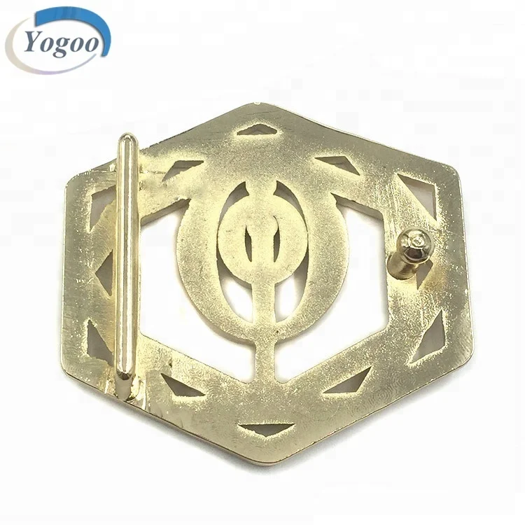 High Quality Hollow Custom Logo Light Gold Alloy Western Metal Belt Buckles